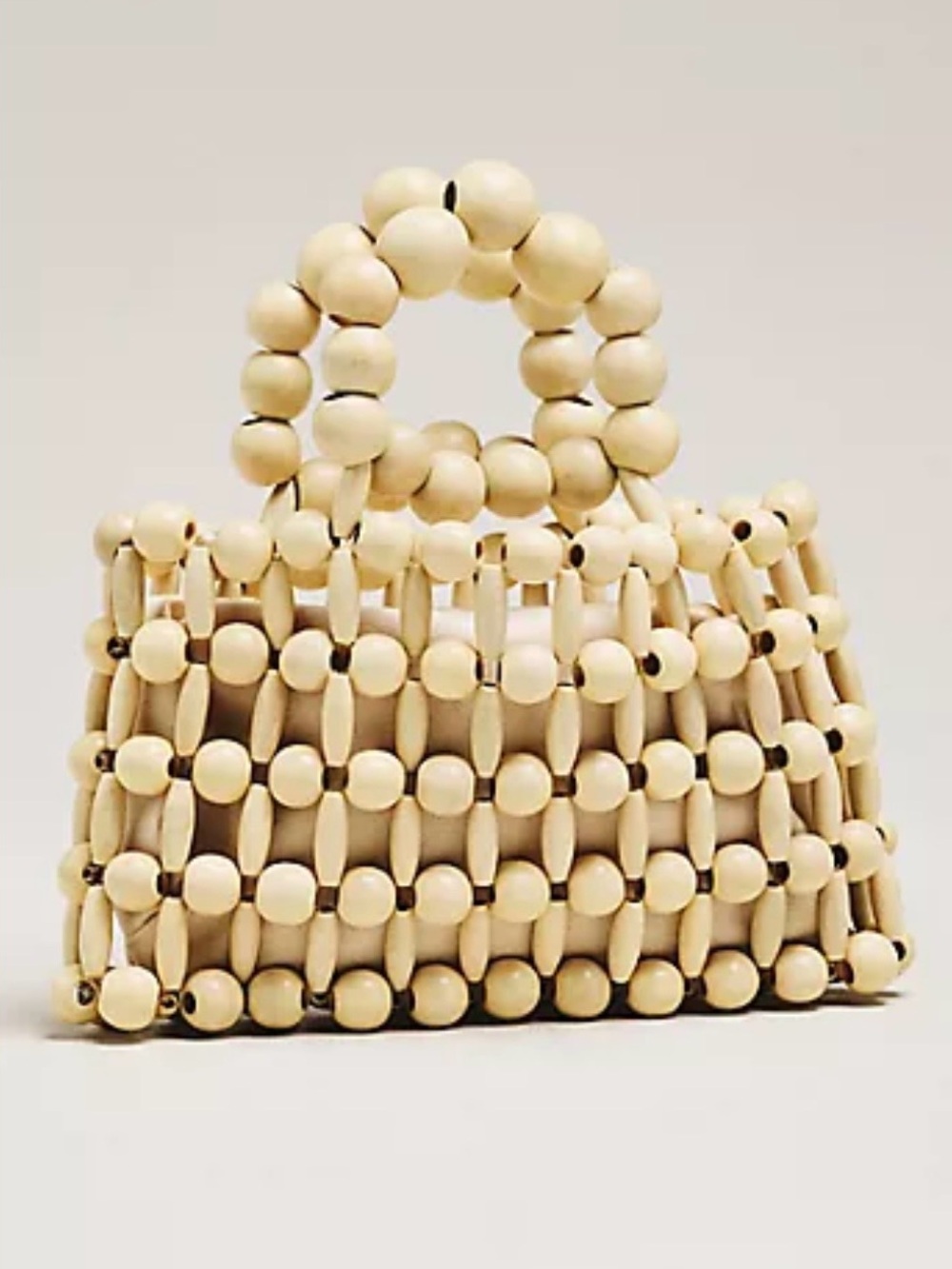 NEW Anthropologie Wood Beaded Top-Handle Mini Satchel Cream